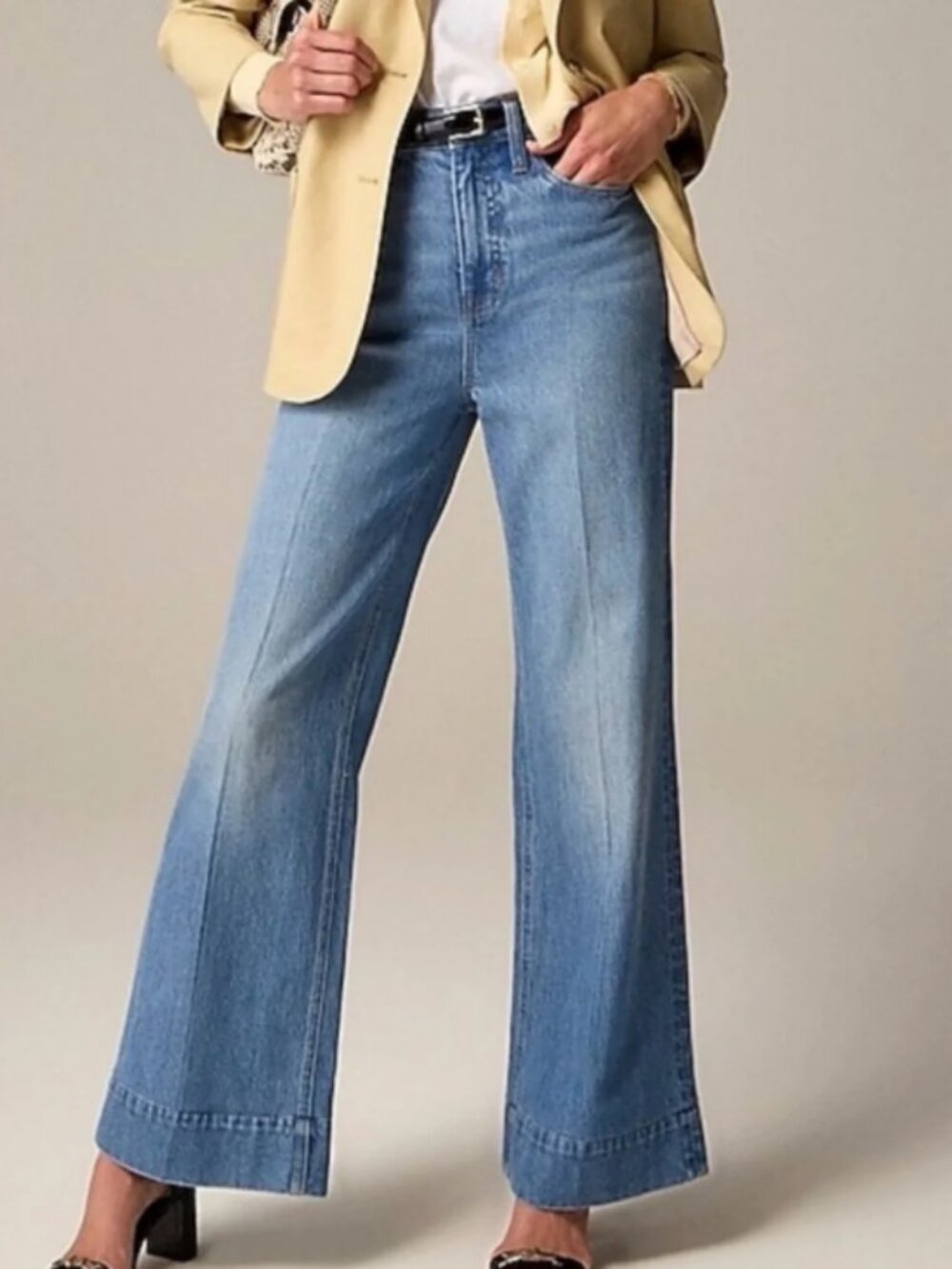 J. Crew High Rise Wide Leg Medium Blue Denim Trouser Jeans Size 25